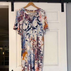 Chico's Blue Cream and Rust Paisley Midi Dress